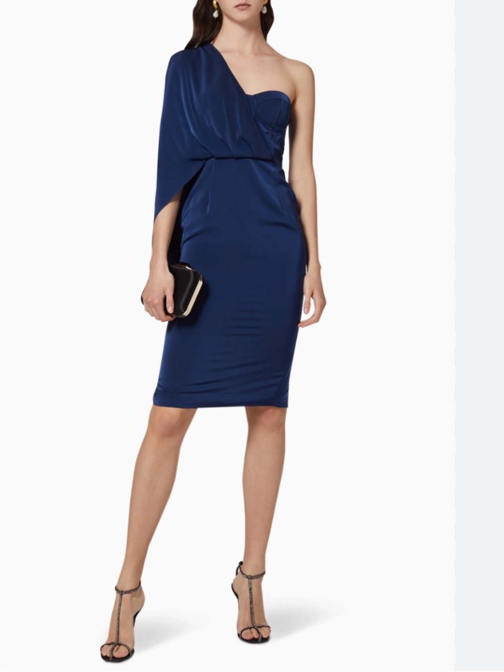 Lavish Alice One-Shoulder Navy Blue Midi Dress
